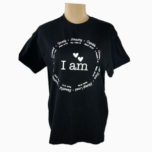Gildan 100% Cotton T-Shirt -Black Crew Neck- “I AM” inspirational-size M